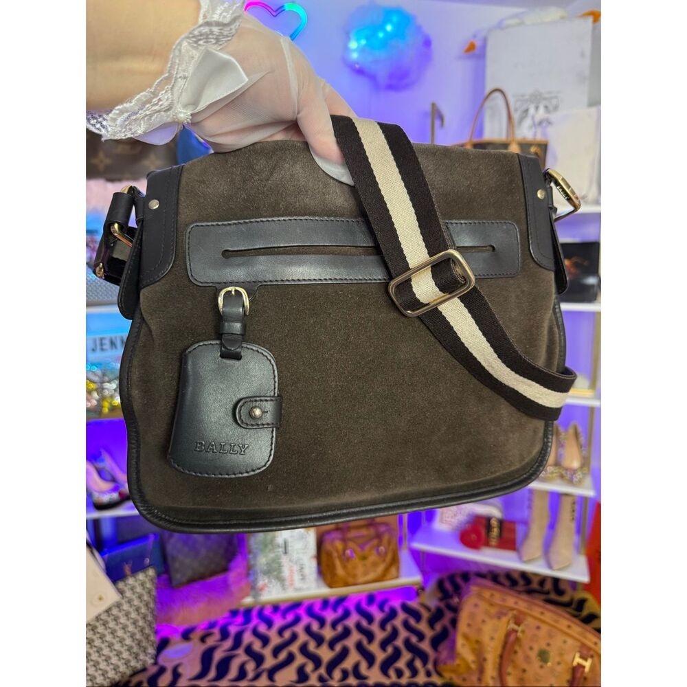 Bally Vintage Suede Leather Dark Brown Crossbody Messenger Bag